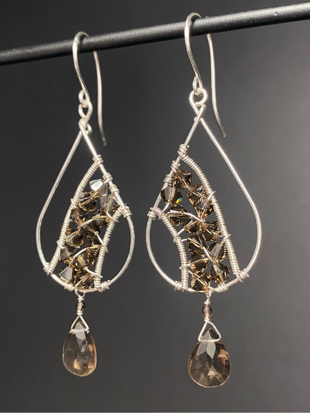 Sterling Silver, Smokey Quartz & Swarovski Earrings